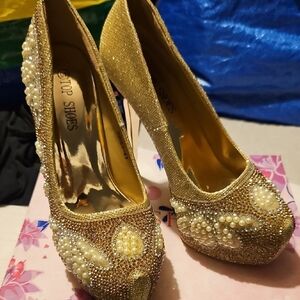 Gold Embellished Women's Heels Size 40